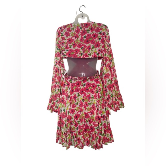 Mac Duggal 9158 Floral Chiffon Cutout Mini Dress Bell Sleeves Size 4 NWT - Picture 2 of 5